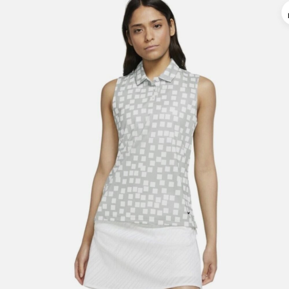 NWT Nike Sleeveless Gray Geometric Polo Tank